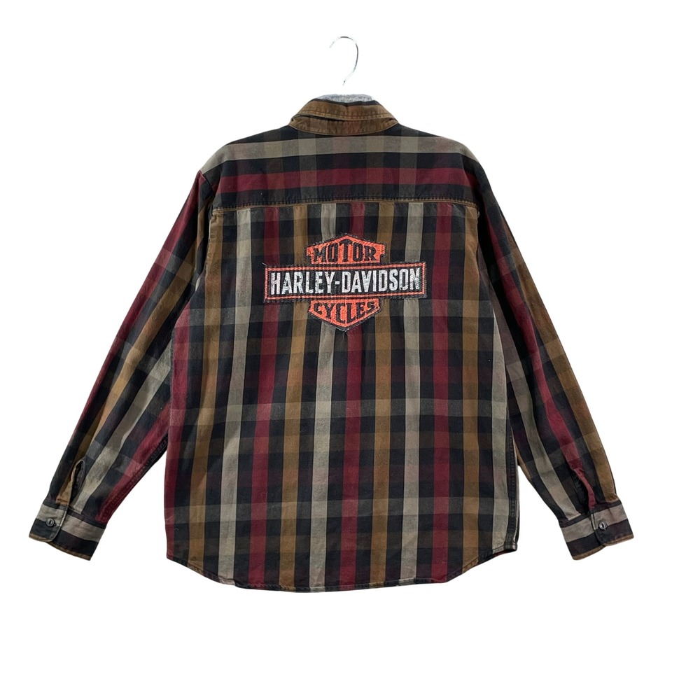 Harley‎ Davidson Plaid Flannel Shirt Mens XL Multicolor Cotton Biker Moto Grunge